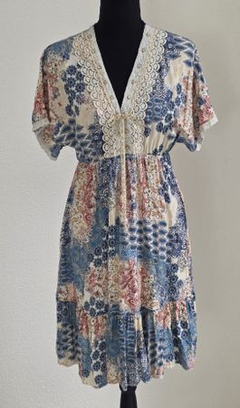 Kleid Viskose Patchwork Bunt Grösse M guter Zustand