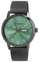 🇨🇭 Herrenuhr ®Just Watch Grau Grün Meshband 43mm 5 Bar NEU