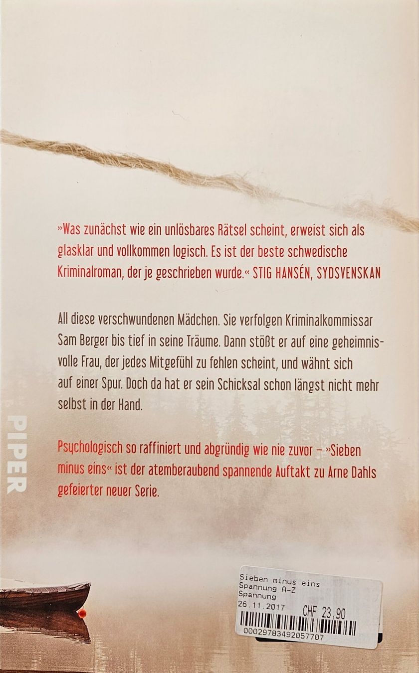Livres: Arne Dahl - Sieben minus eins – D'occasion à Hinwil par brucha01 1
