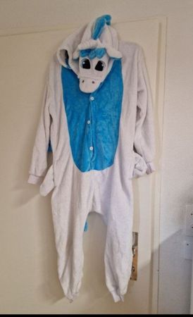 Flauschiger Einhorn-Overall / Jumpsuit, 115cm / Blau/Weiss