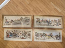 Lot de 4 lithographies vintage signées A. Brunet