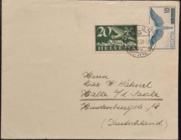 Schweiz 1938 - Brief mit Flugpostfrankatur 20 + 10 Rp. - Bas
