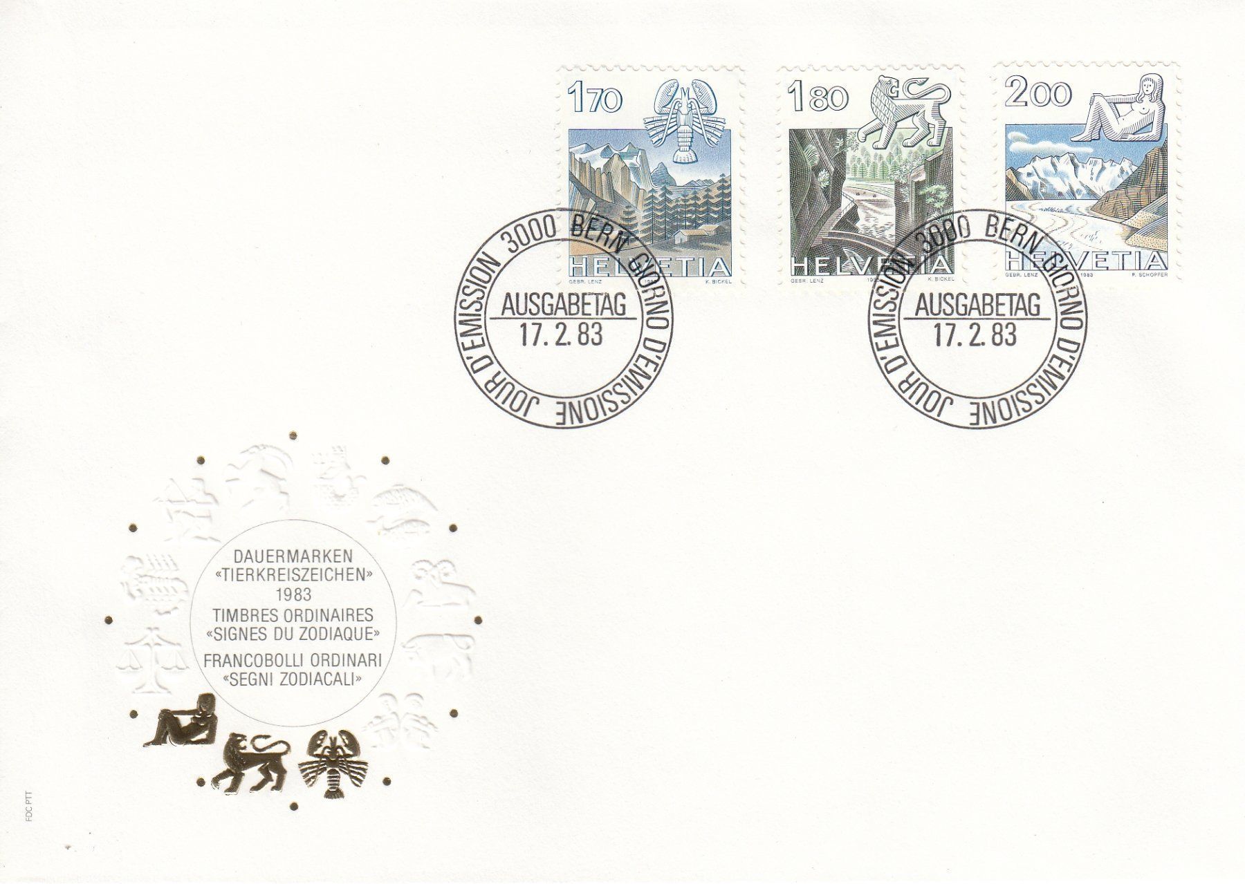 Tutti i francobolli: 1983 686-88 Tierkreiszeichen 2 FDC – Usato da Spreitenbach venduto da Mustang_1105