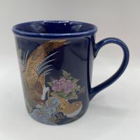 Vintage Japan Tasse Kobaltblau Pfau Golddekor
