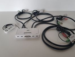 4-Port USB KVM Switch ARP mit DVI Kabel und Fernbedienung