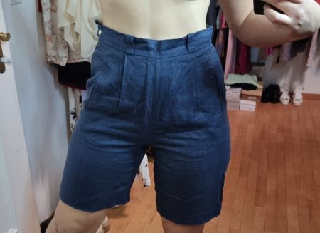 Leinen Shorts Bermuda High Waist dunkelblau Gr. 38/40