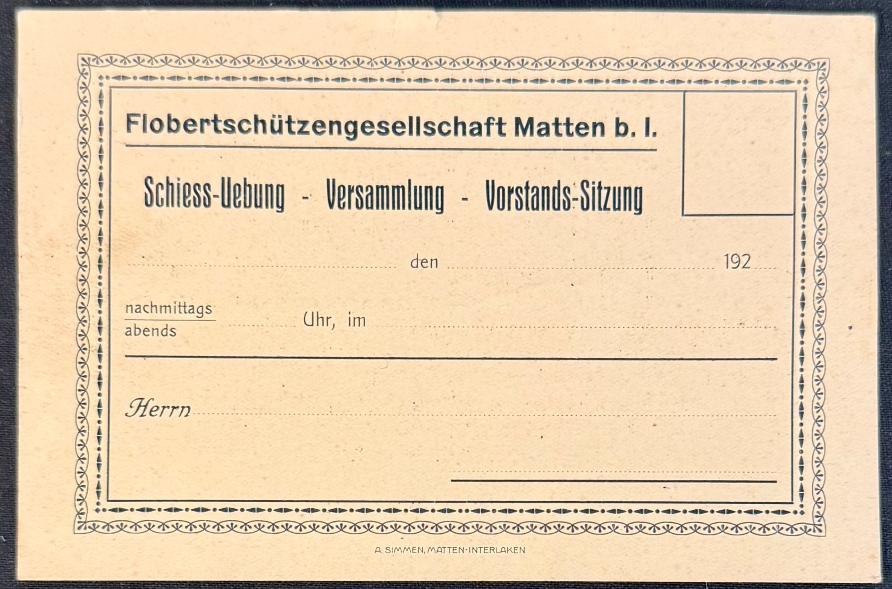 Cartoline postali: Karte: Flobertschützengesellschaft MATTEN b. I. BE, 1927 – Usato da Bern venduto da felberunderground