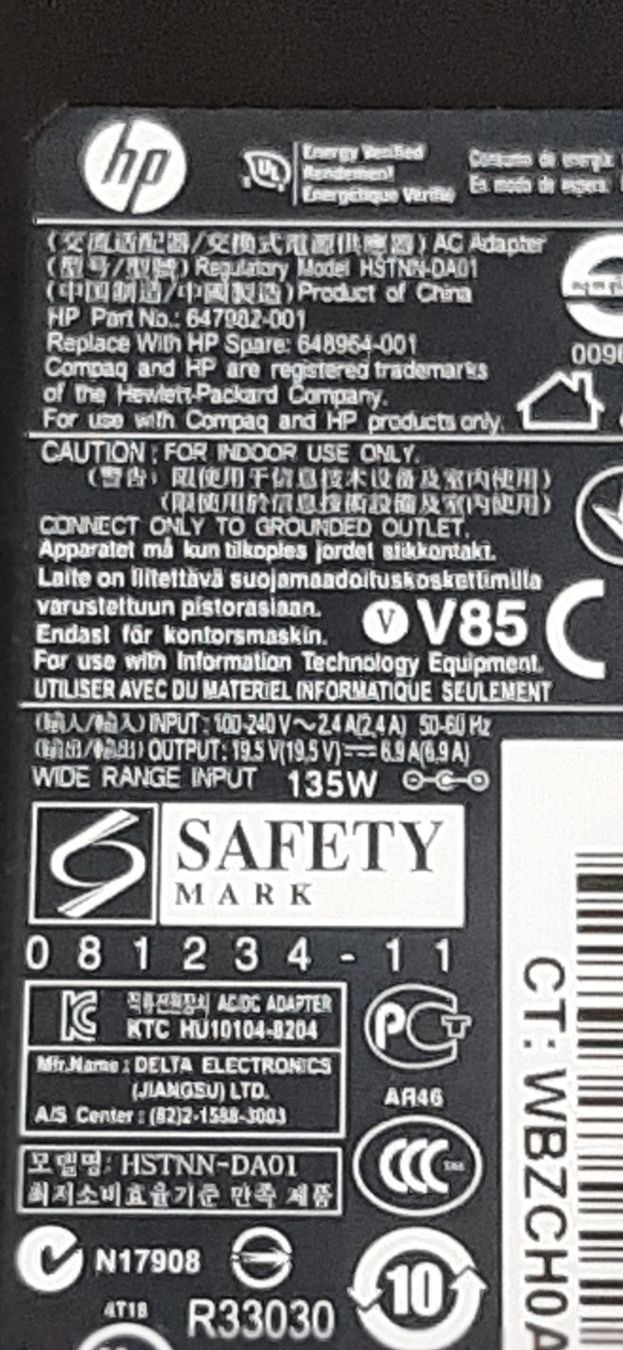 Hewlett Packard Caricabatterie: Original 135W HP  Netzteil Model:HSTNN-DA01 – Usato da Magden venduto da SelHas 1