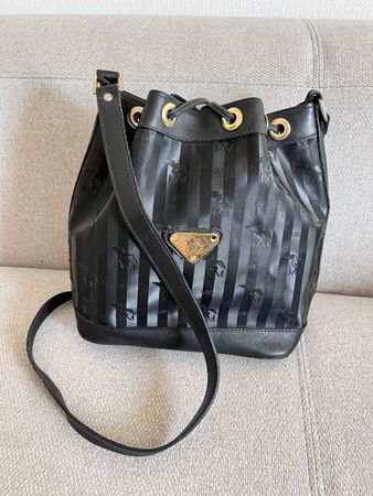 Maison Mollerus Bucket Bag Black Leather Logo Print Medium