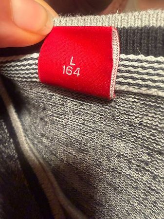 Herren Langarmshirt Gr L164 Grau meliert mit Knopfausschnitt