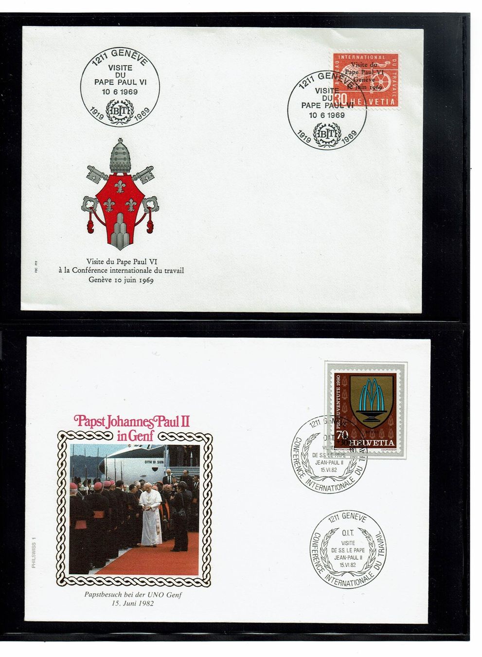 Alle Briefmarken: Briefe mit FDC Briefmarken Papstbesuch Genf CH 1969 – Gebraucht aus Gümligen von karoe-be