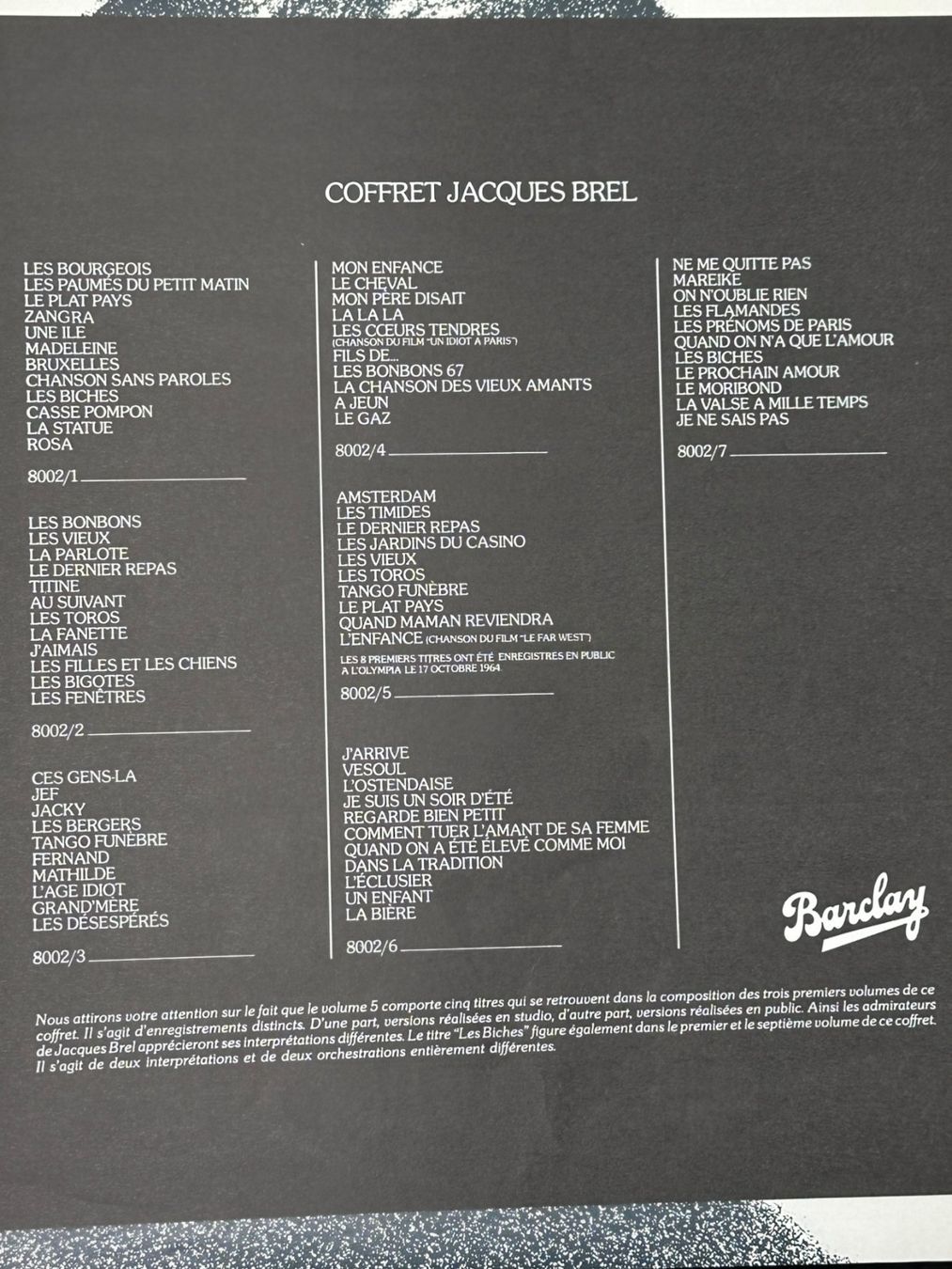 Dischi in vinile: Jacques BREL Coffret BARCLAY 8002, 7 LP Années 1970 – Usato da Morges venduto da deco.vintage 1
