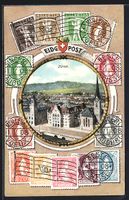 Zürich, Eidg. Post mit Strasse aus der 