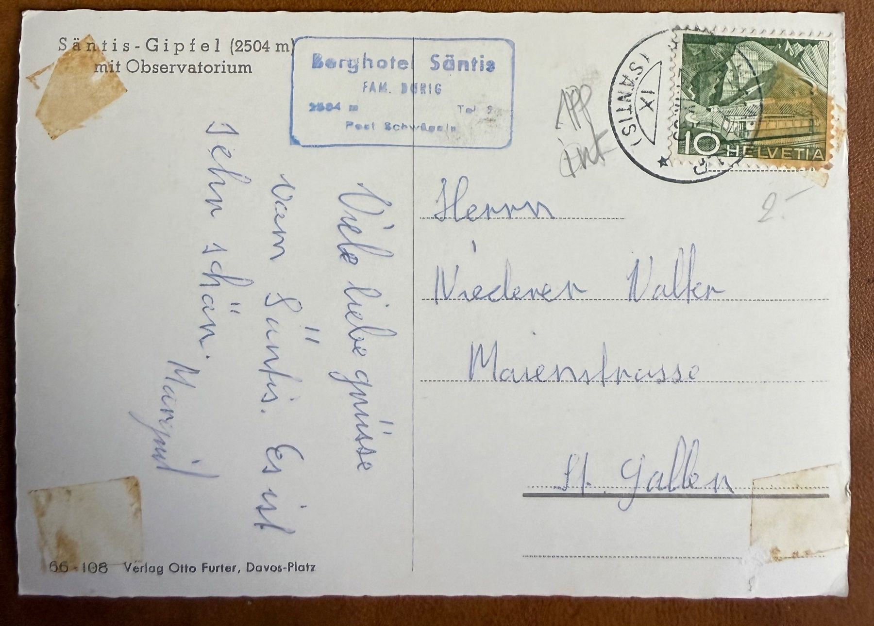 Cartoline postali: Santis - Gipfel - Observatorium - Animation 1955 – Usato da Lutry venduto da Ediego 1