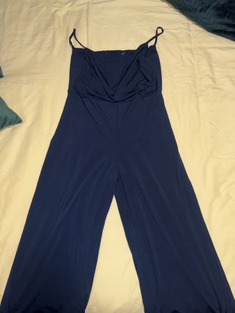 Eleganter Damen Jumpsuit Dunkelblau | Wasserfall-Ausschnit 