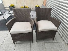 2x Mazuvo Gartensessel / Gartenstühle Rattan braun