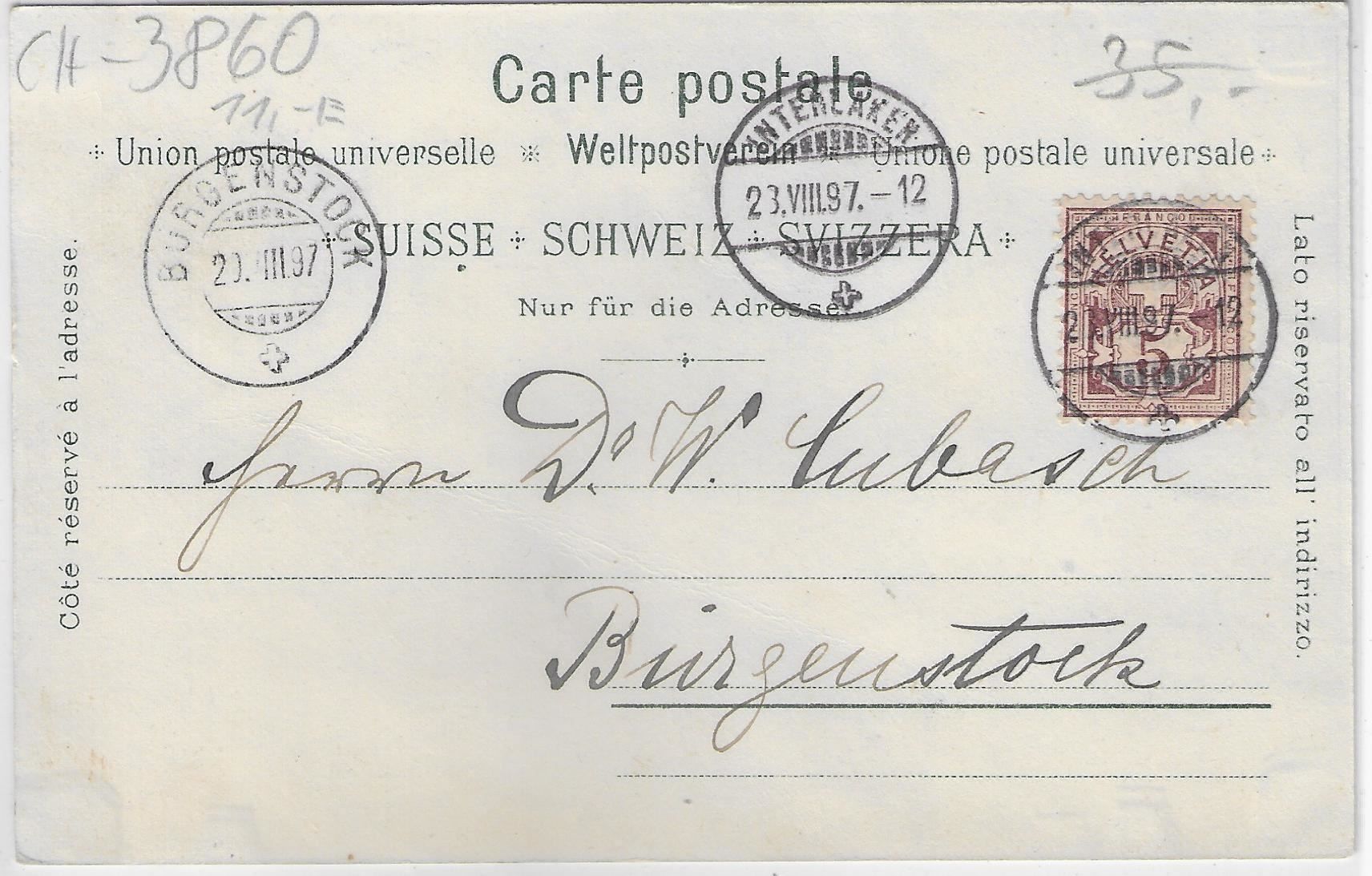 Cartoline postali: Gruss von Meiringen - Litho 1897 – Usato da Ettingen venduto da Kartenplanet 1