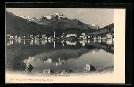 AK St. Moritz-Bad, Uferpartie mit Bergen