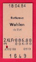 KARTON BILLETT, ROTKREUZ - WOHLEN, 2.KLASSE, EINFACH, 1984
