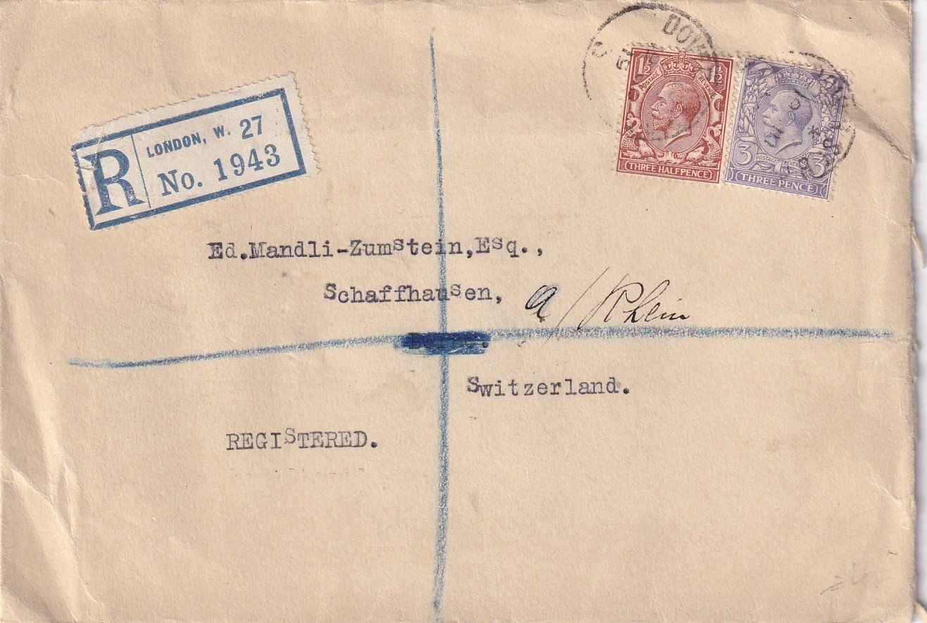 Tutti i francobolli: R - Brief London - Schaffhausen 1919 – Usato da Baar venduto da Asmara111
