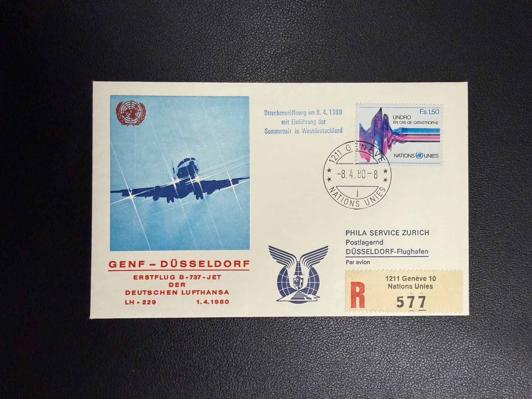 Tous les timbres: Lufthansa Erstflug Genf-Düsseldorf ab UNO 1980 – D'occasion à oberrüti par jeanmei