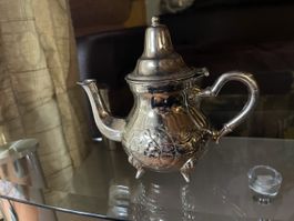 Teiera decorativa vintage in metallo argentato, rara!