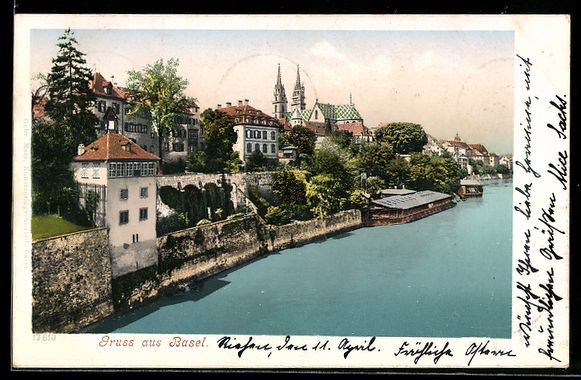Cartoline postali: AK Basel, Uferpartie mit Kirche, 1903 – Usato da Berlin venduto da bartko-reher