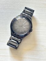 Swatch Uhr schwarz Edelstahl Armband Datum guter Zust