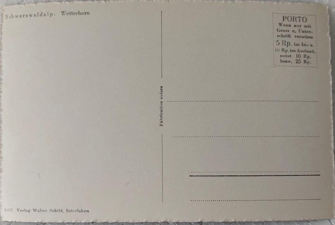Cartoline postali: SCHWARZWALDALP  -  Wetterhorn – Usato da Delémont venduto da Domdom1 1
