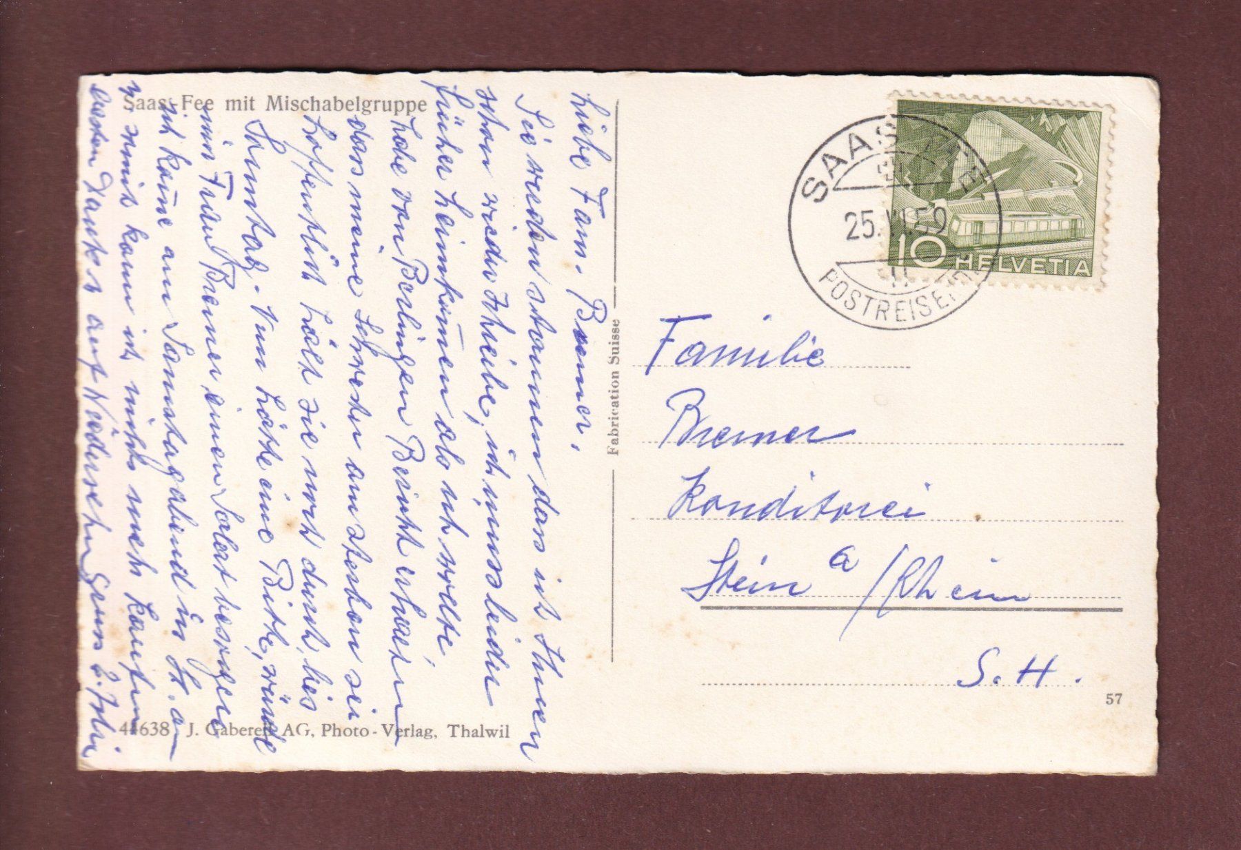 Cartoline postali: SAAS-FEE mit Mischabelgruppe - 1959 – Usato da Pully venduto da nicecards-shop 1