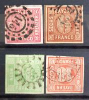 BAYERN: 4 Gestempelte aus 1850–1862, O
