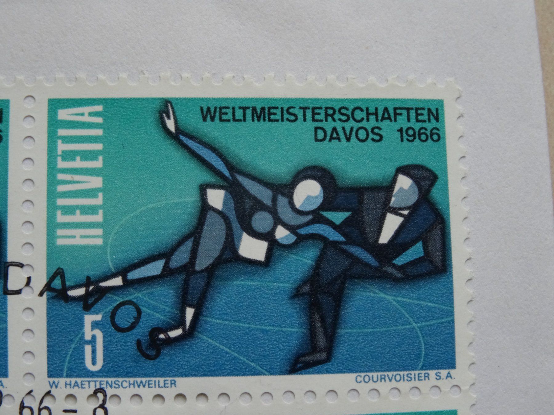 Alle Briefmarken: Brief WM Davos  21.2.1966 Vierblock mit Abart – Gebraucht aus Lupfig von Buerkli20 1