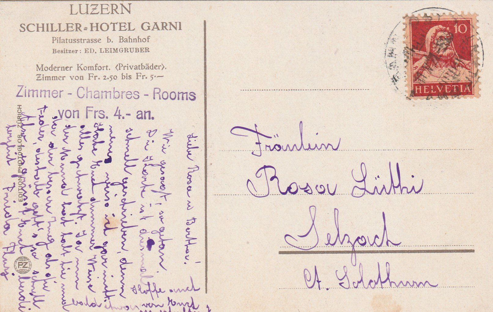 Cartoline postali: Luzern Hotel Schiller – Usato da Rorschacherberg venduto da fratovi2 1