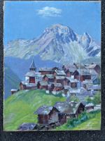 Huile sur toile village alpin et montagne (Racine W)