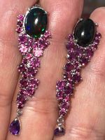 Black Opal & Pink Garnet SS925 14K Wh Gold Vermeil Earrining