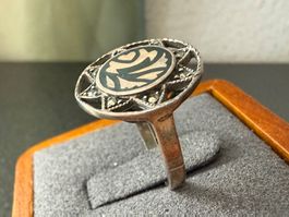Vintage Silber 925 Onyx Ring und Marcasite Steine G.50,5