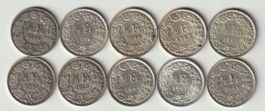 Sammlung 50 Rp. Silbermünzen  10 Stück ab 1916