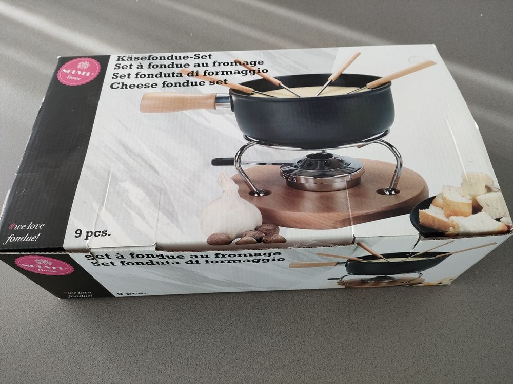 Käsefondue-Set Neu OVP Alu-Caquelon mit Holzbrett (Neu und ...