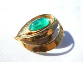 Schalspange mit grünem Glasstein, 70er/80er Jahre