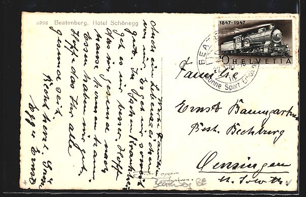 Cartoline postali: AK Beatenberg, Hotel Schönegg, 1947 – Usato da Berlin venduto da bartko-reher 1