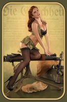 Blechschild-MILITARY PIN UP SITZT AUF KA