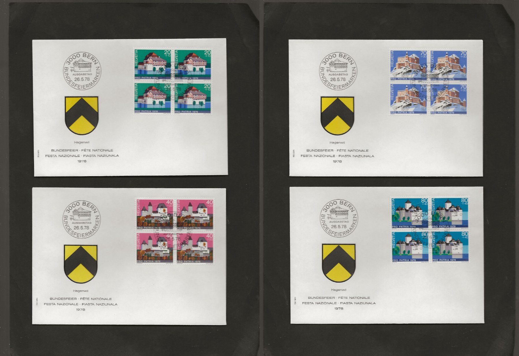 Tutti i francobolli: Schweiz Pro Patria FDC 6 Viererblock Serien – Usato da Au ZH venduto da xelagreb01 2