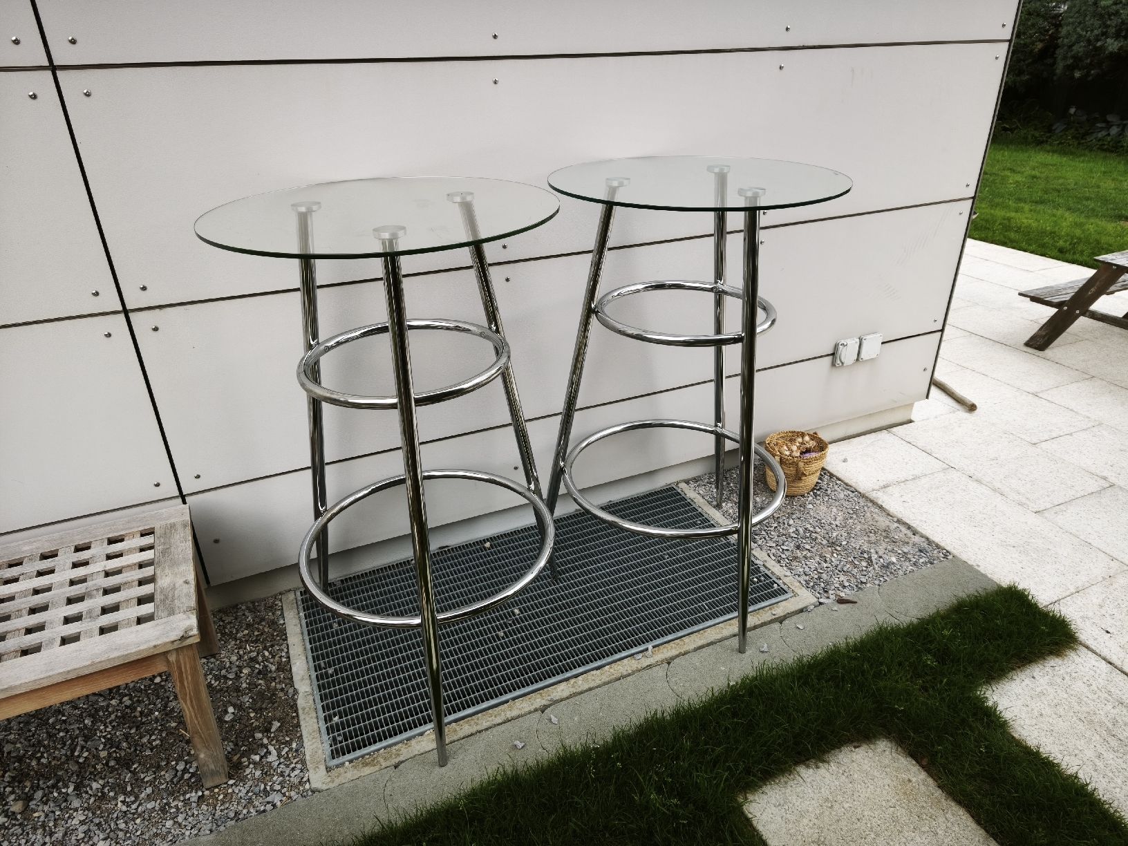 Tische: Stehtische Glas Chrom 2er Set – Gebraucht aus Watt von jselberherr 1