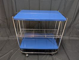 Klappbarer Barwagen Servierwagen Retro Blau Chrom Dinett