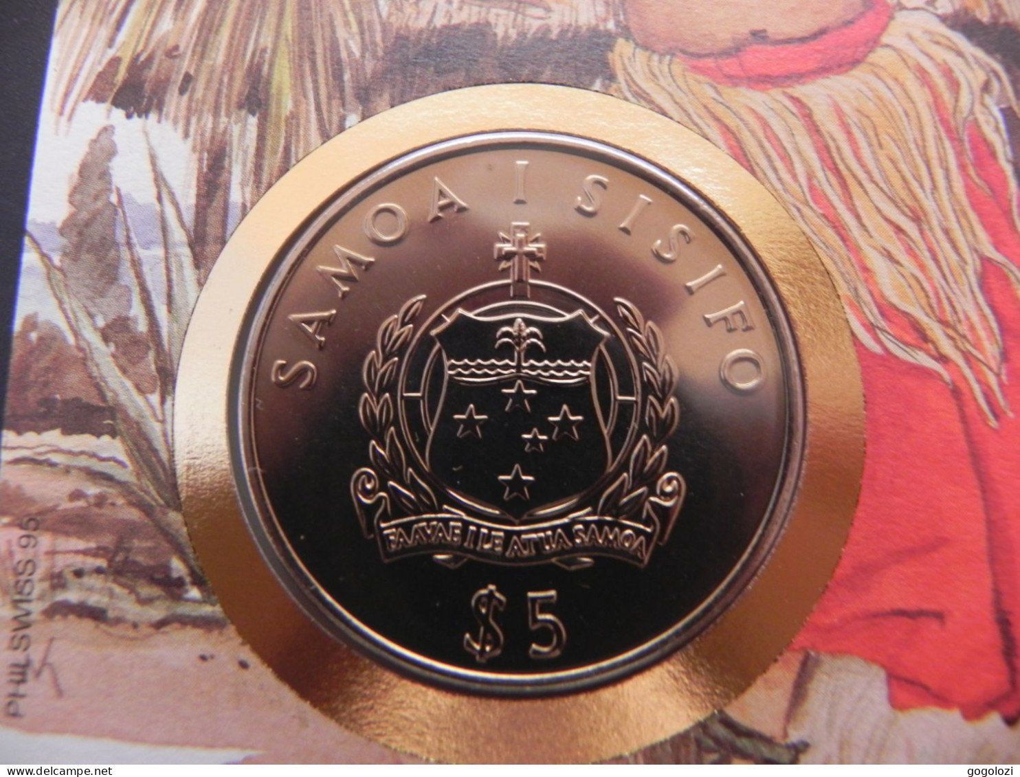Tutti le monete: Samoa 5 Dollars 1994  Centenary Death Robert Louis Stevenson – Usato da Biel/Bienne venduto da Gogolozi 1