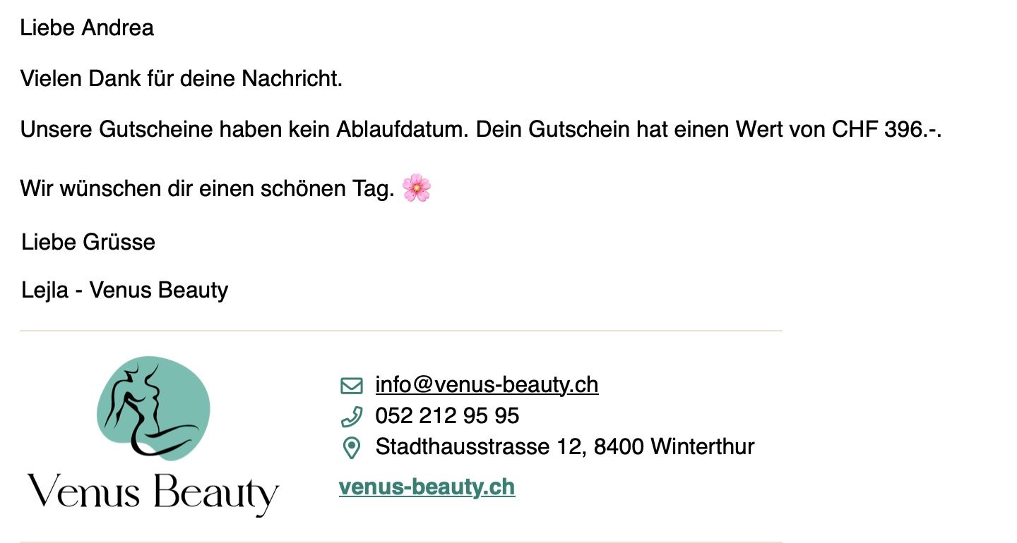 Buoni: Venus Beauty Gutschein: Wert 396.- – Usato da Bern venduto da Andreea95 1