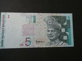 Malaysia,  5 Ringgit   ungefaltet