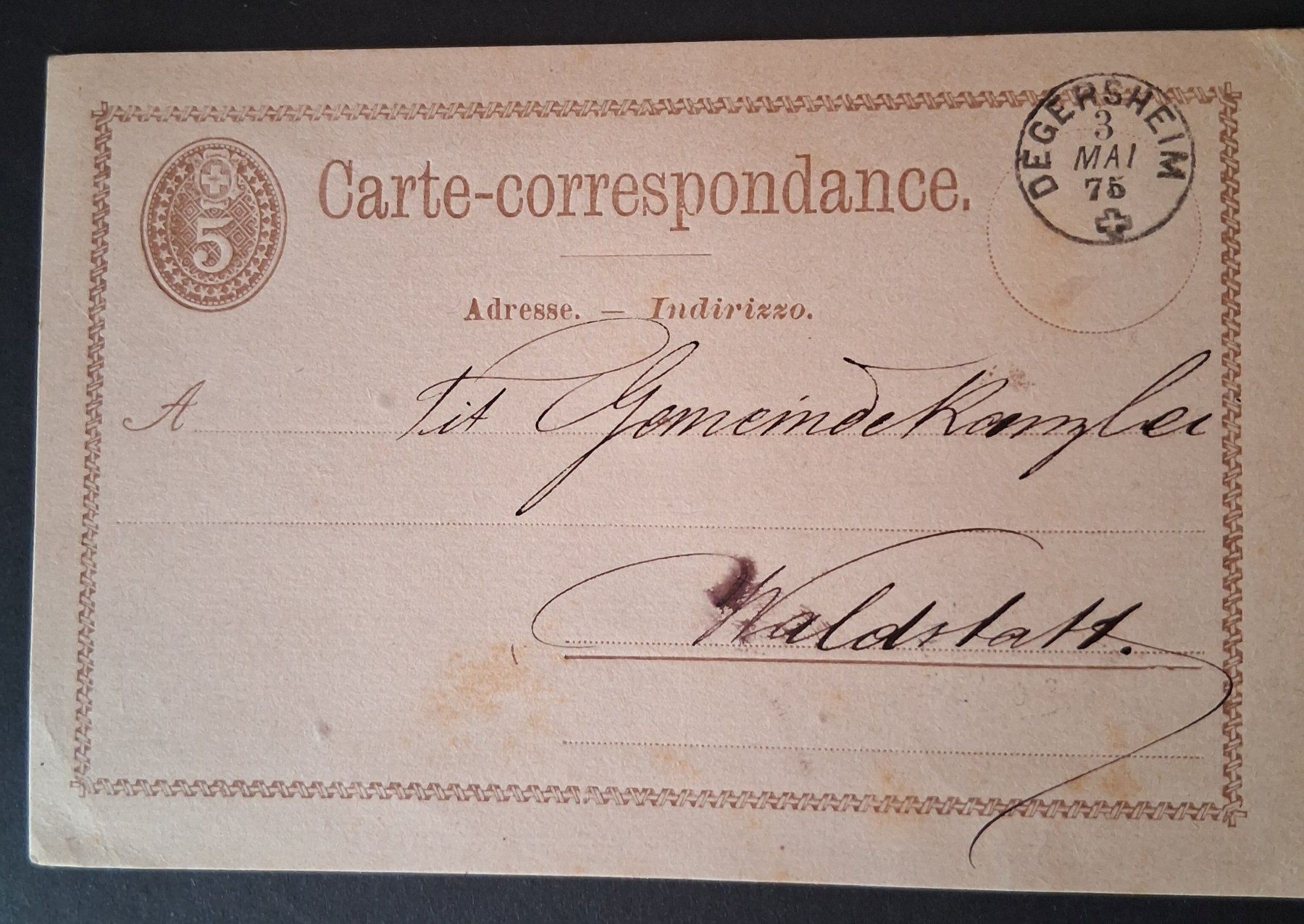 Tutti i francobolli: Postkarte Degersheim-Waldstatt, 1875 – Usato da Stalden (Sarnen) venduto da Salina_23