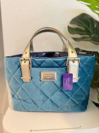 KISS AND CRY JAZZY TEAL VELVET TOTE BAG