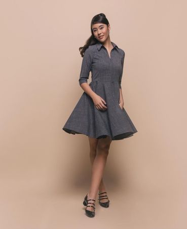 Kleid La Dame Leinen Wolle Grau Zip Fit & Flare 50s M Neu